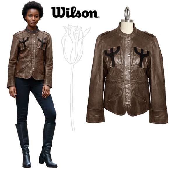 Wilsons Leather Jackets & Blazers - Wilson Vintage Brown Military Style Leather Coat